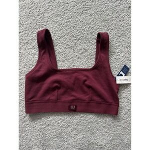 GapBody Ribbed Cotton Bralette Square Neck Pull Over Burgundy‎ Small